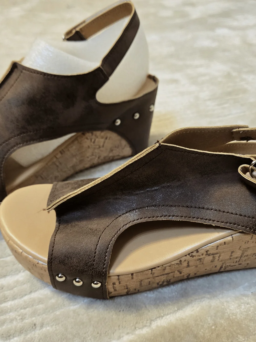 Women’s Brown Suede Platform Sandals with Ankle Strap
